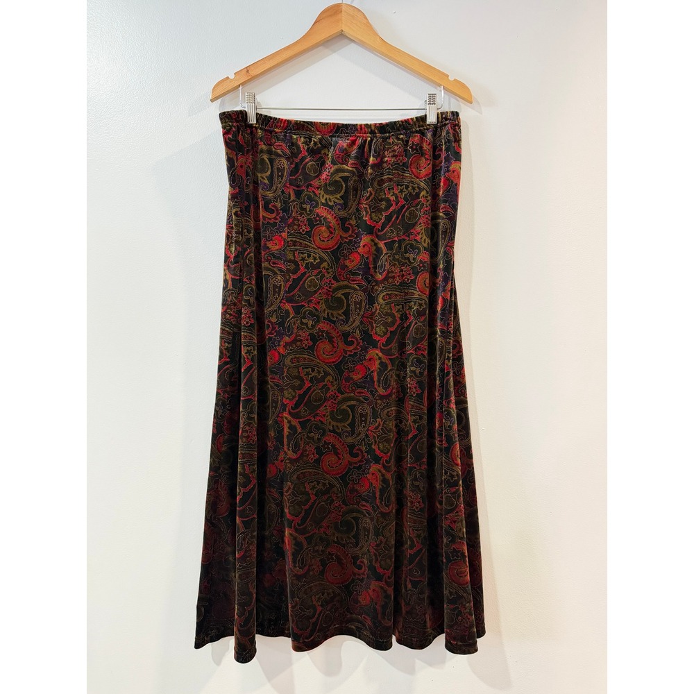 Christopher & Banks Womens Red Gold Paisley Velvet Maxi Skirt Large Stretch